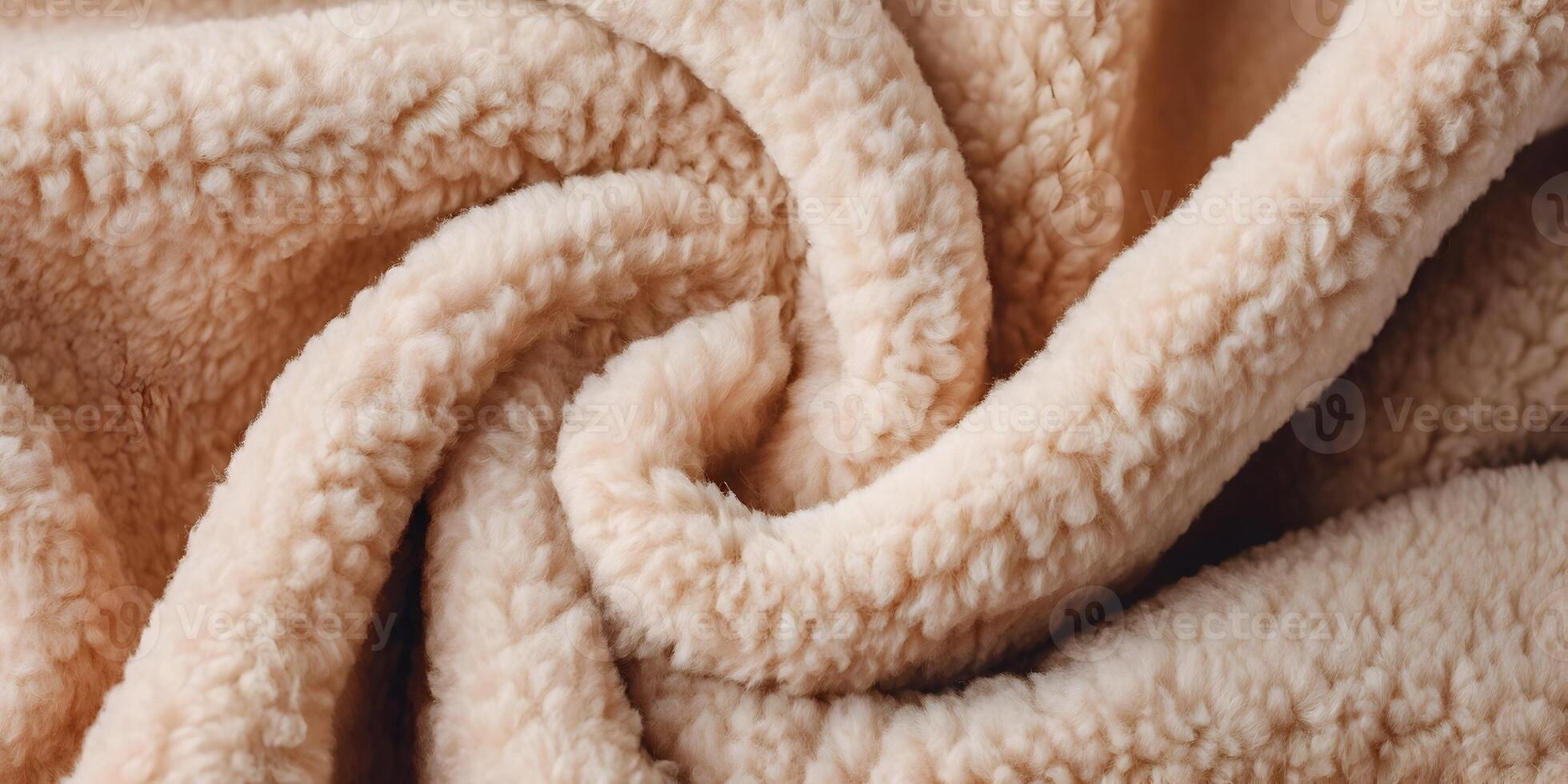 Beige Fluffy Fleece Fabric Texture Close Up Soft Plush Material Swirls photo
