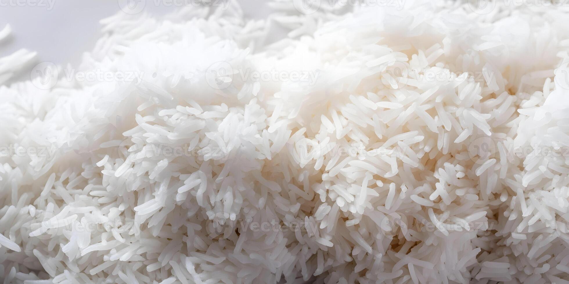 Close-Up of Cooked White Rice Grain Texture Food Background photo