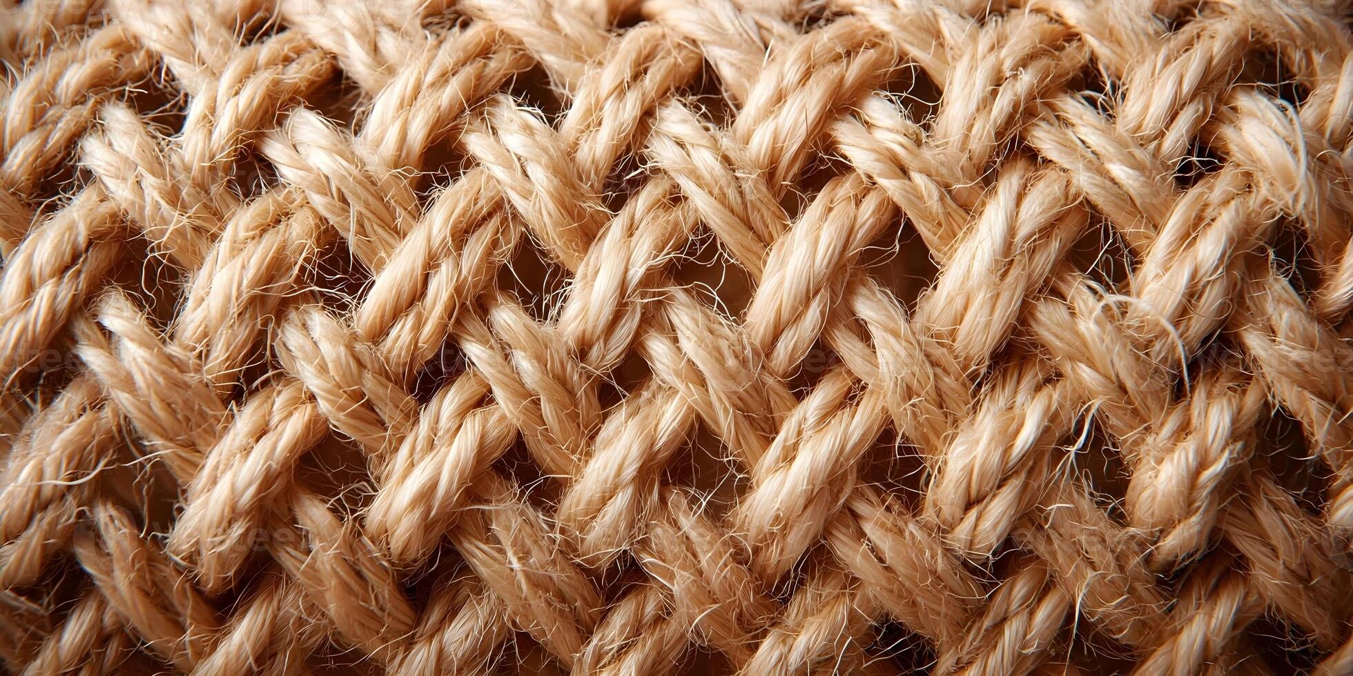 Closeup Detailed Jute Rope Texture Intertwined Fibers Background photo