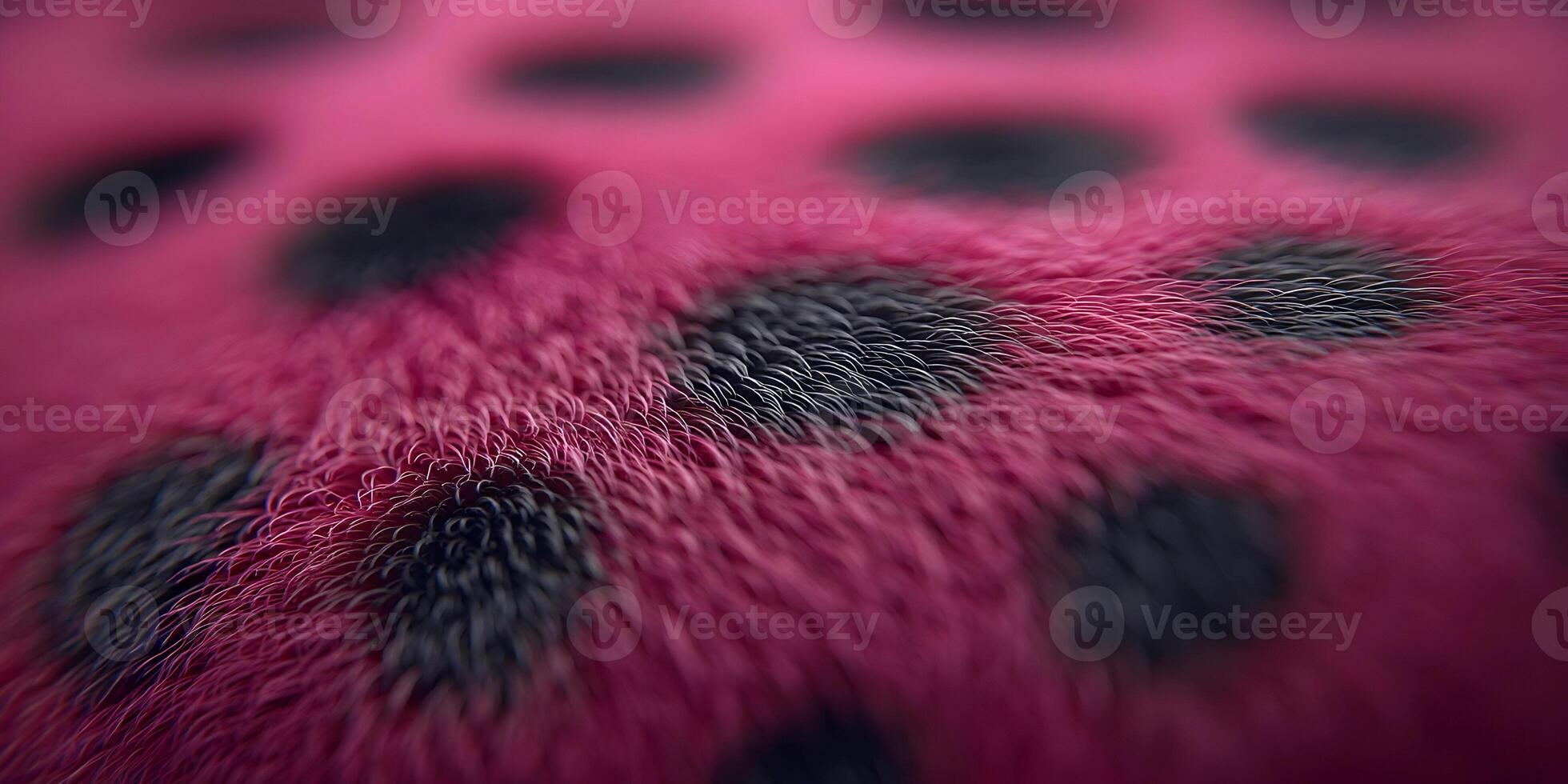 Closeup Pink Fur Fabric with Black Polka Dots Texture photo