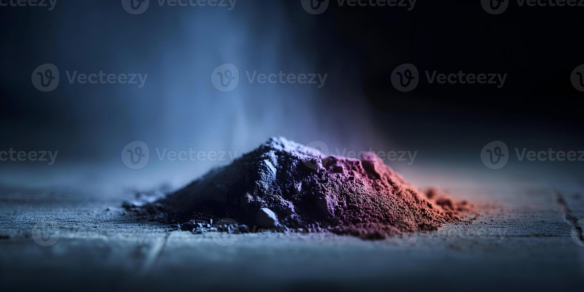 Blue and Red Powder Pile with Smoke Dark Background photo