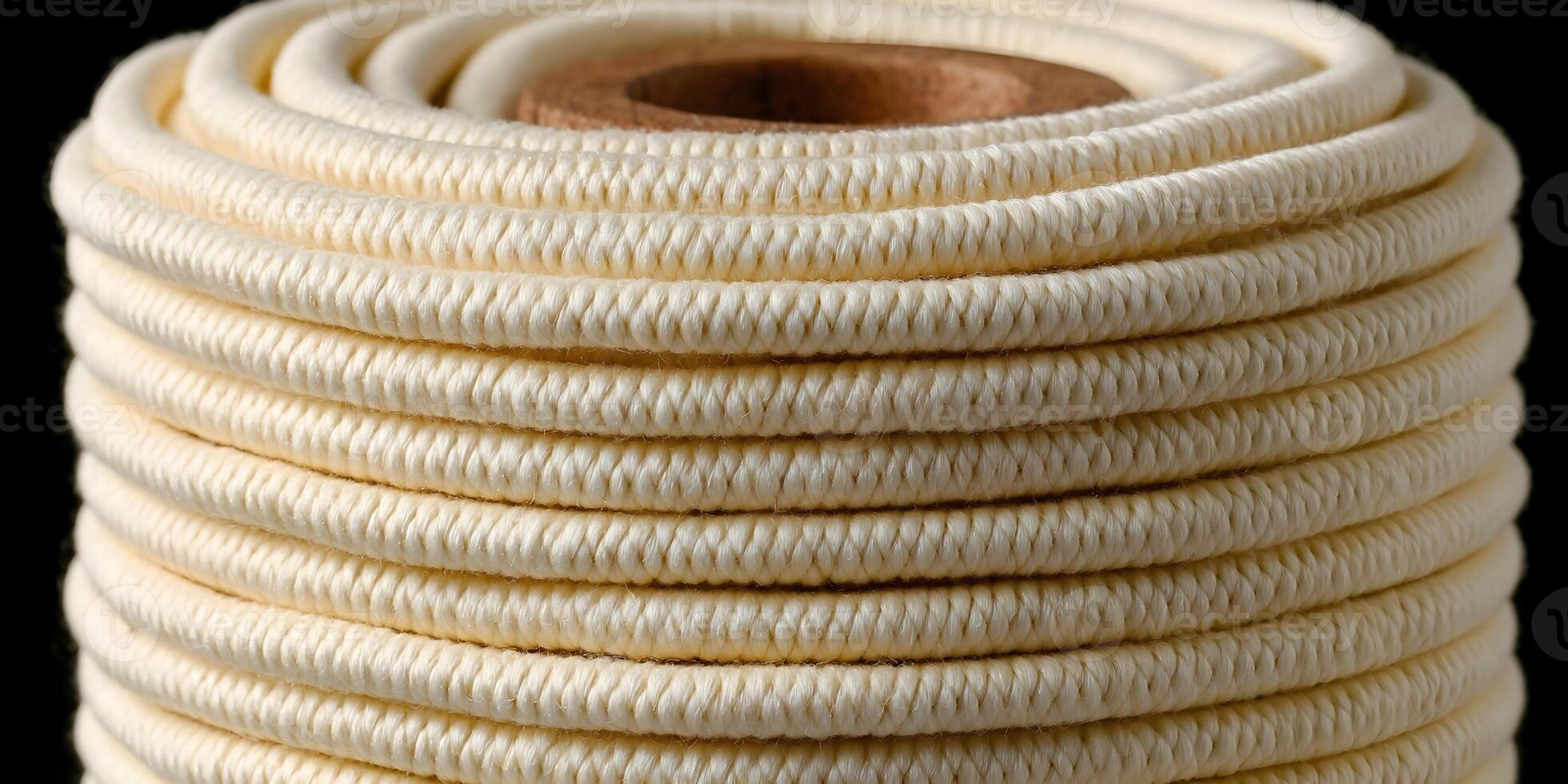 Cream Colored Cotton Cord Coil Closeup Roll Texture photo
