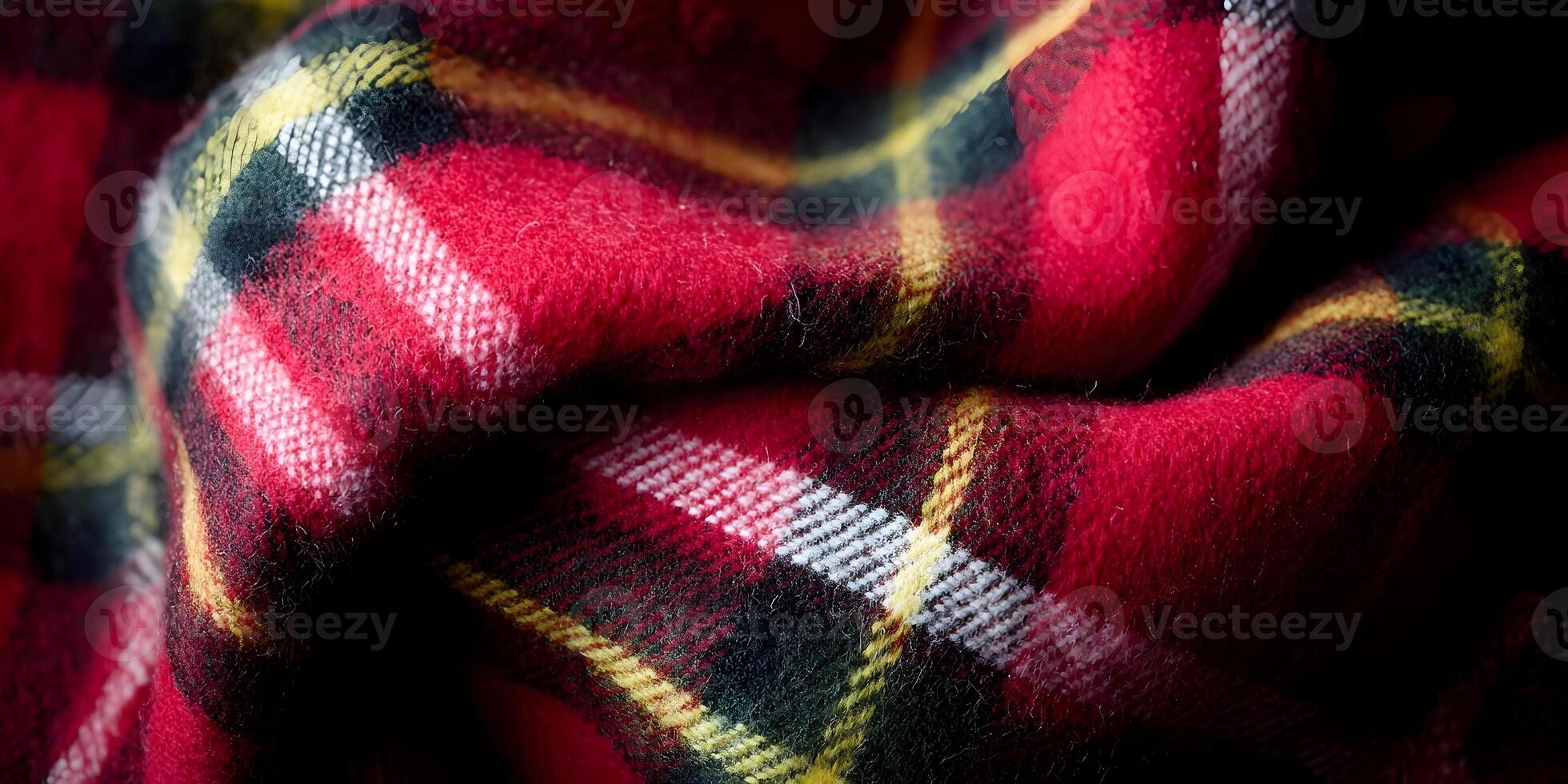Red Plaid Fabric Texture Close Up Detailed Shot photo
