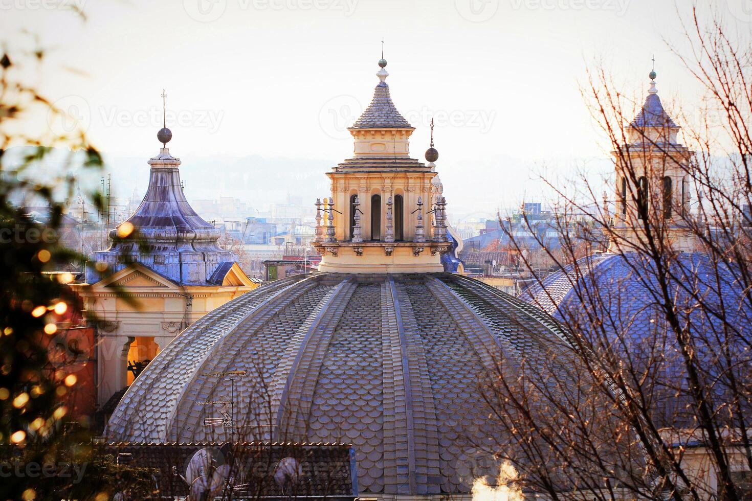 View of piazza del Popolo in Rome. View of Santa Maria in Montesanto and Santa Maria dei Miracoli photo