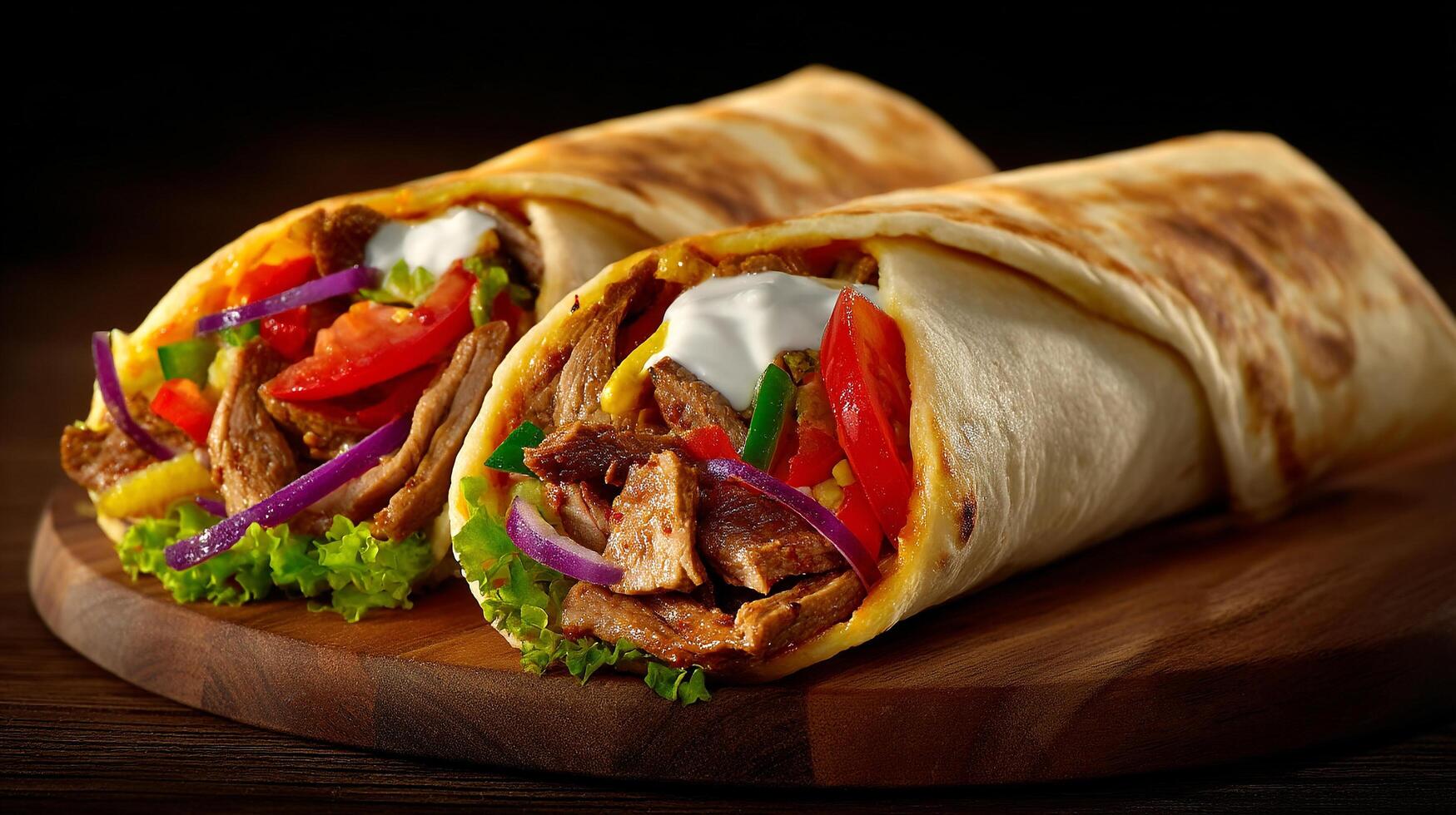Close up shot image of pita bread shawarma photo