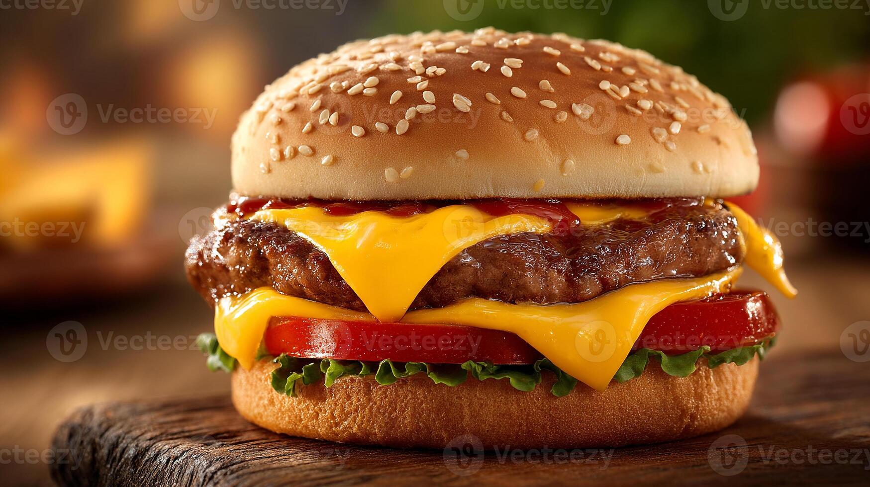 Close up photography of cheeseburger with melted cheese and lettuce photo