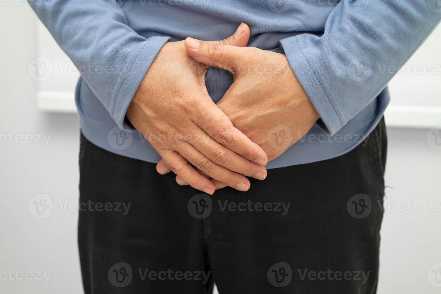 Hernia man stomach ache, abdominal pain and urology problem photo