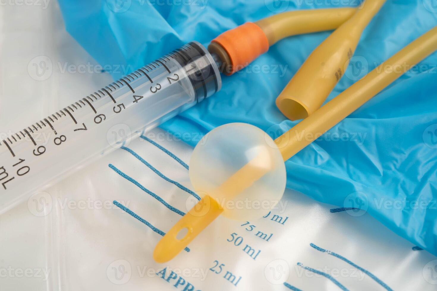 Foley catheter urine drainage in bag photo