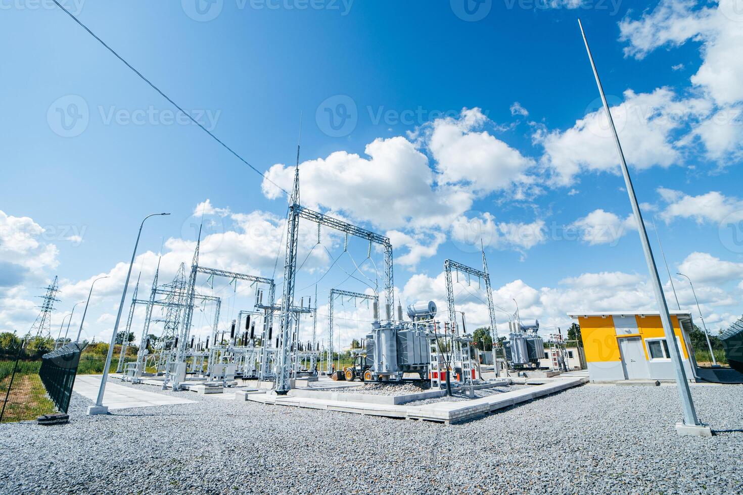 Modern new power station. The equipment used to raise or lower voltage, high voltage power station photo