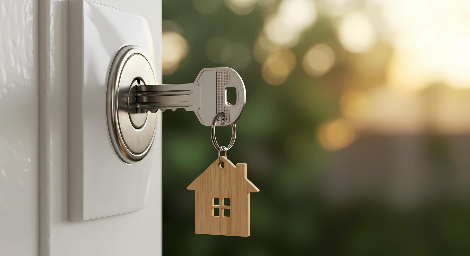 Home Key in Door Lock - Security, New Home, Real Estate Concept, Renting, Property Access photo