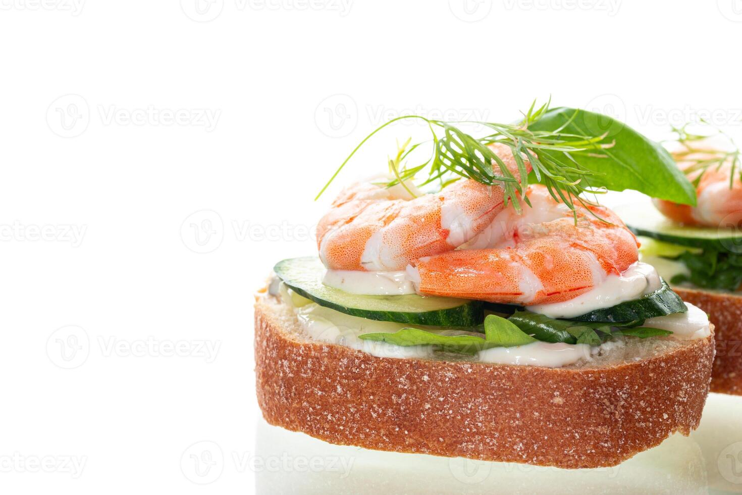 Diet sandwich with seafood on white background photo