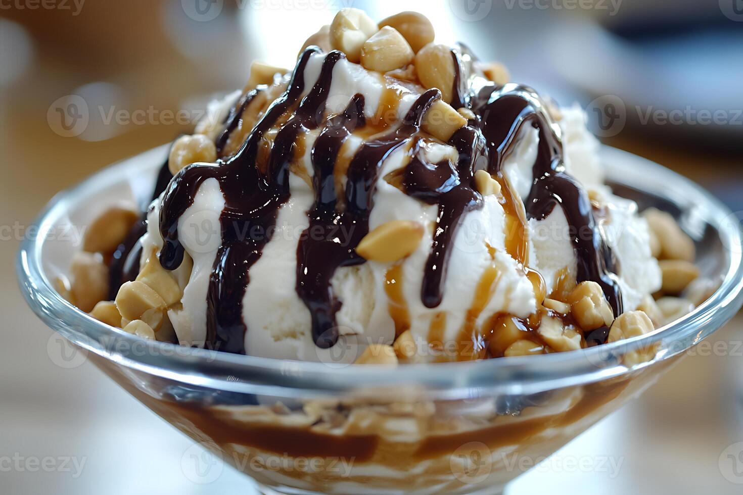 Coconut Ice Cream Topped with Peanuts photo