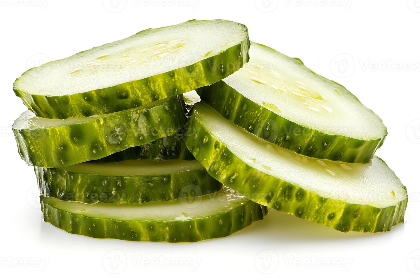 Close up of Freshly sliced dill pickles. photo