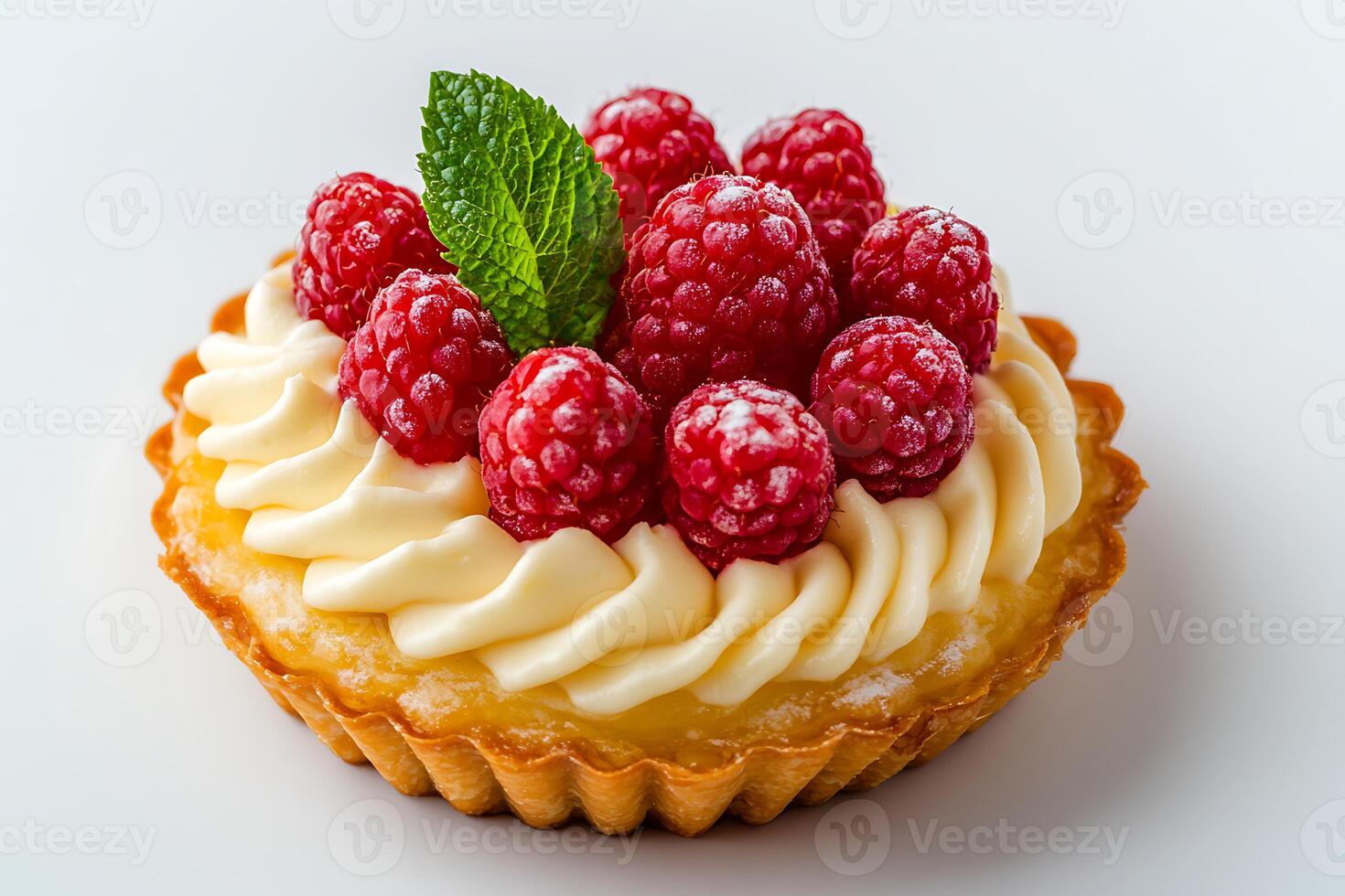 Round Raspberry Tart with Berries and cream photo