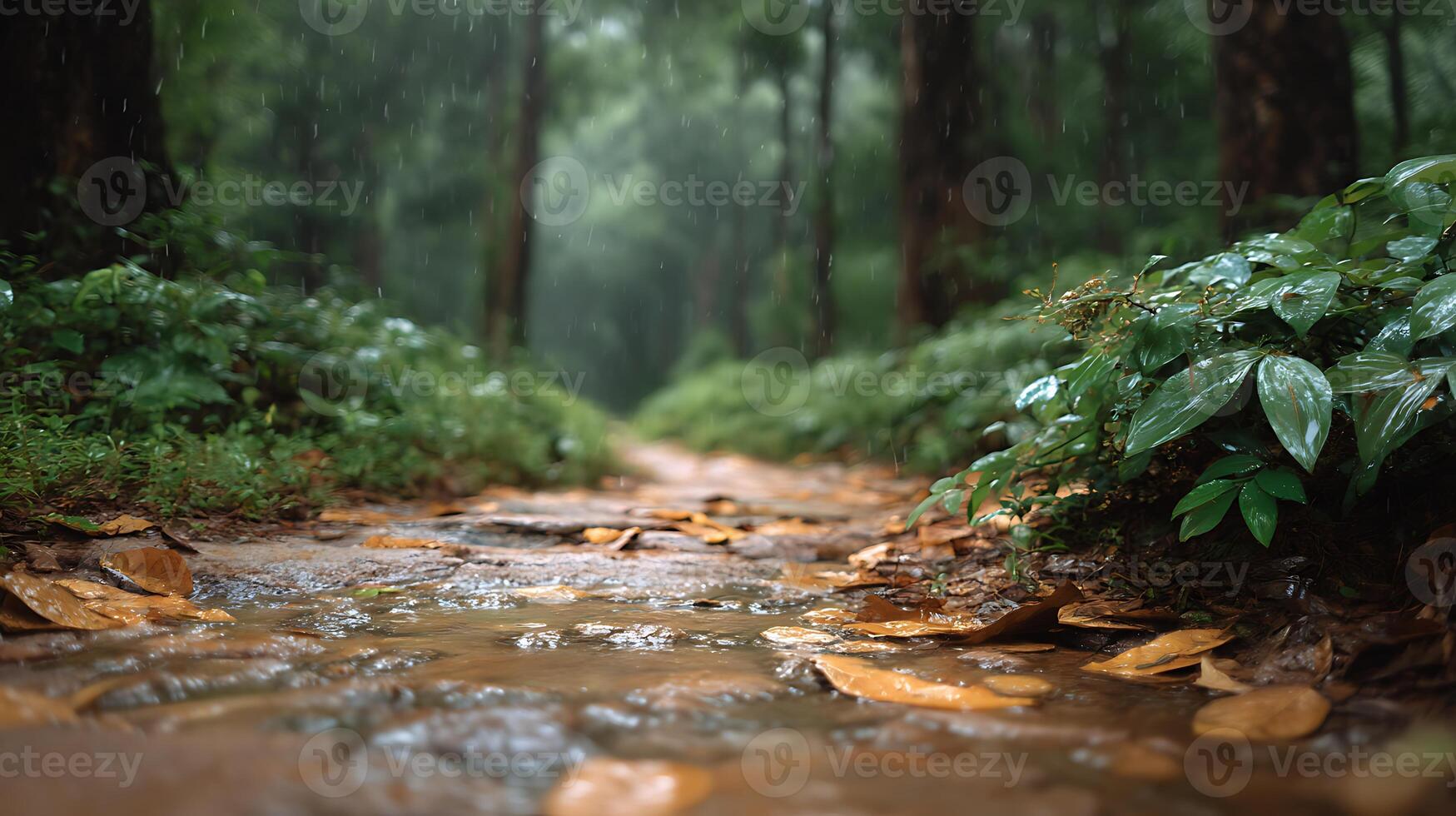 Serene Path in Forest After Rainfall photo