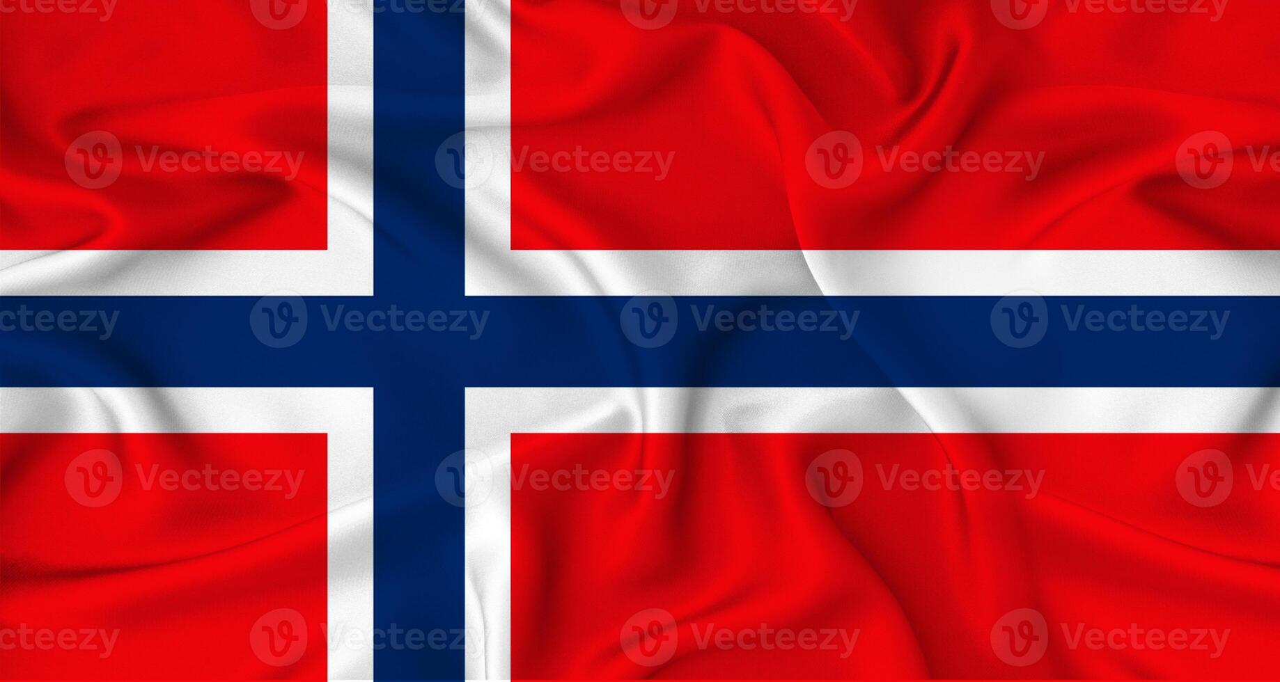 Realistic Norway flag waving. Close up of flag of Norway with cloth texture photo