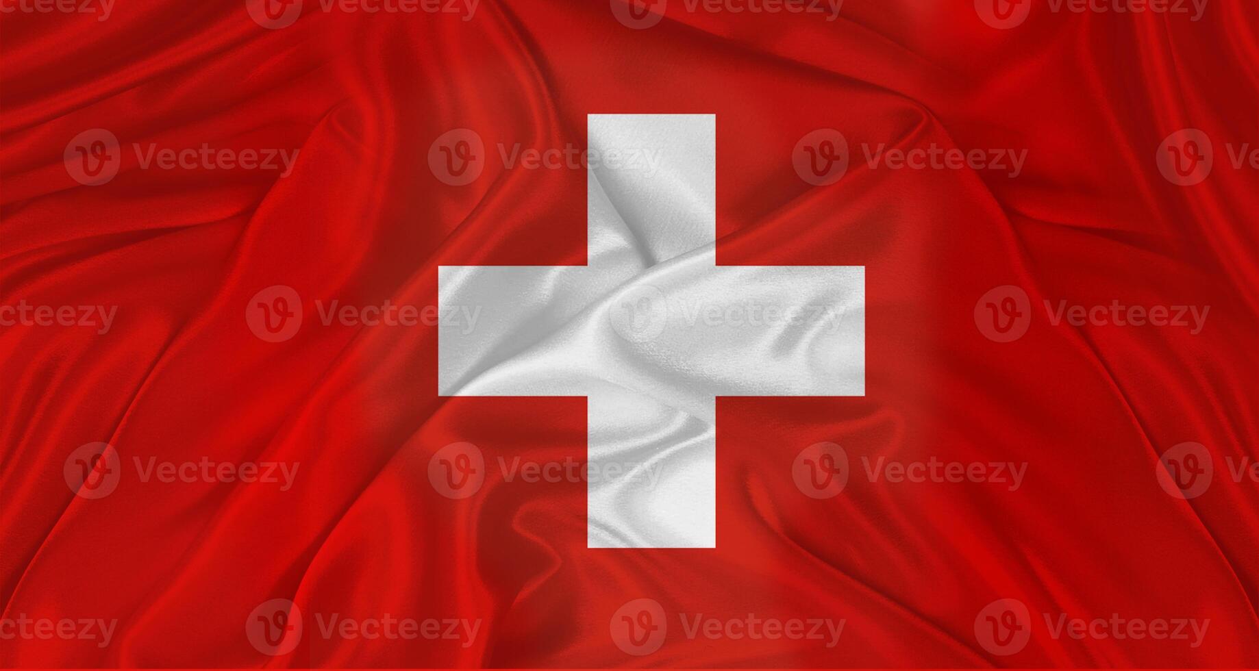 Flag of Switzerland with cloth texture. Close up of Swiss flag waving photo