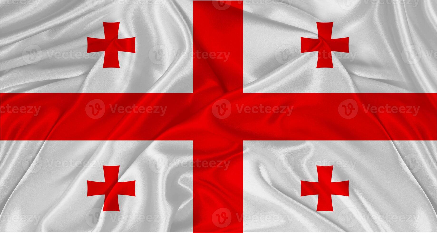 Flag of Georgia with cloth texture. Close up of Georgian flag waving photo