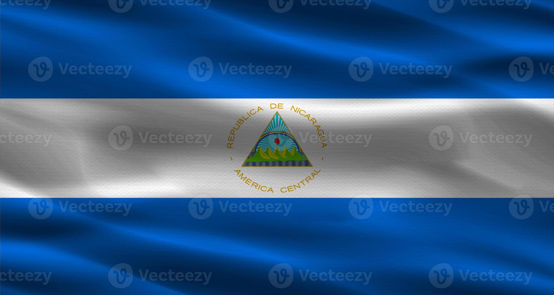 Nicaragua flag with fabric texture. Realistic flag of Nicaragua waving photo