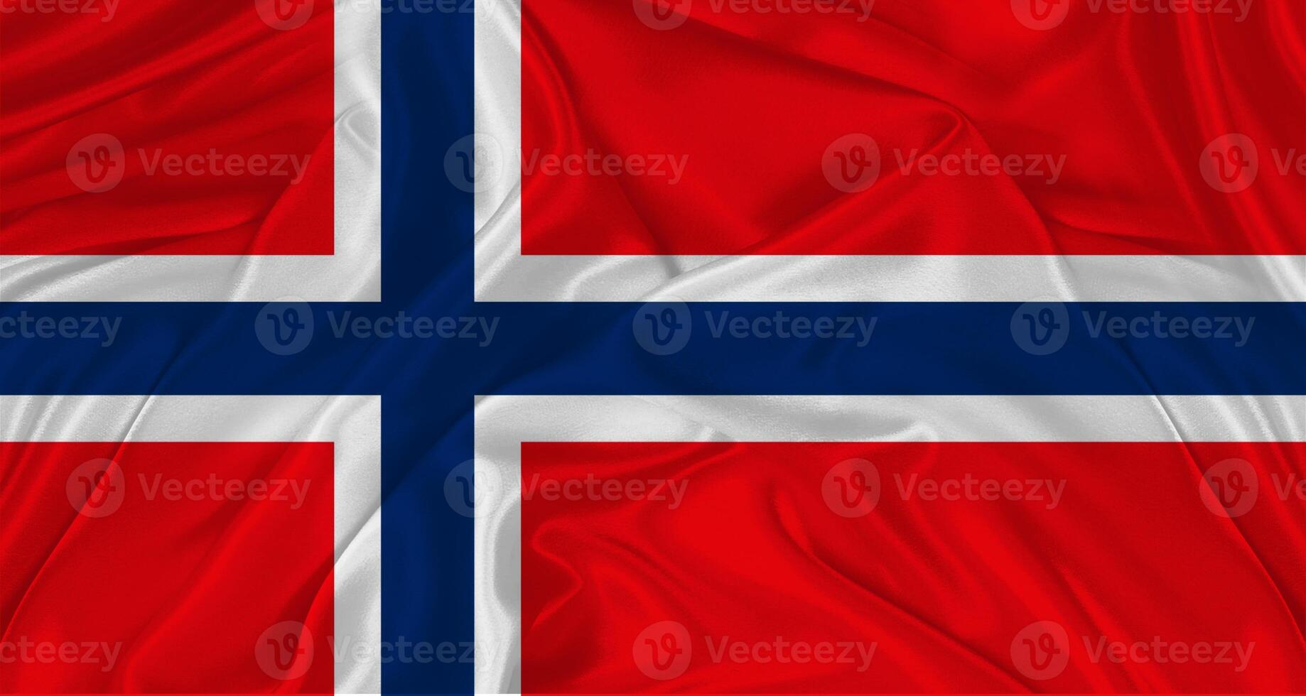 Flag of Norway with cloth texture. Close up of Norwegian flag waving photo