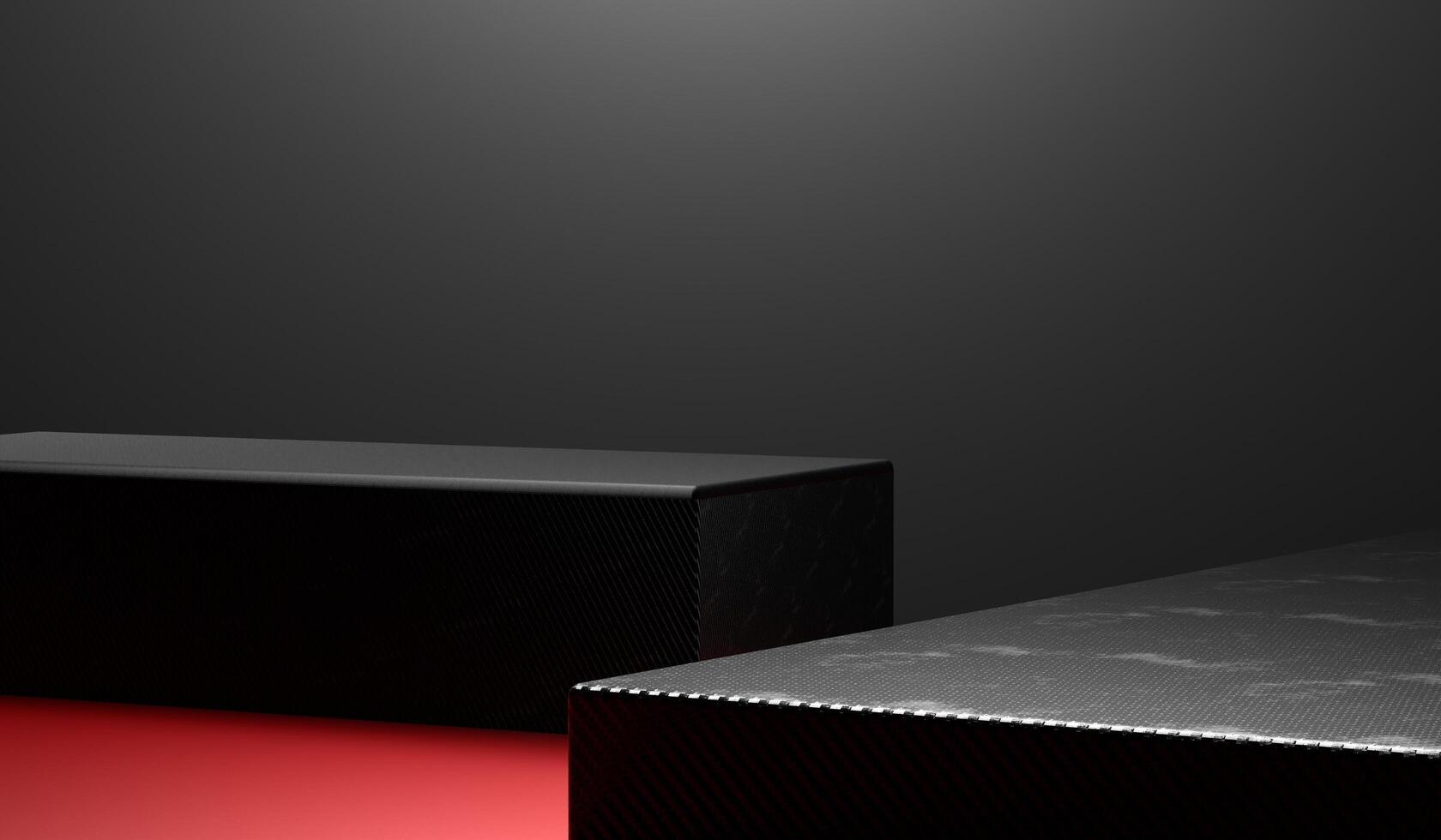 Square podium, black red tone, product display stand, background, 3D illustration photo