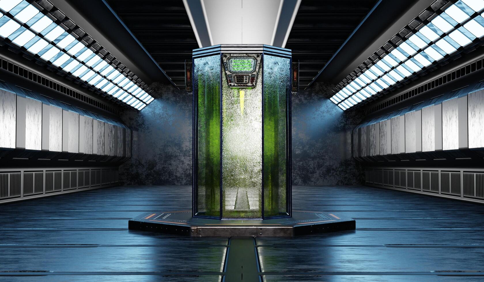 Hibernation machine, water pipe in science room, 3D illustration photo
