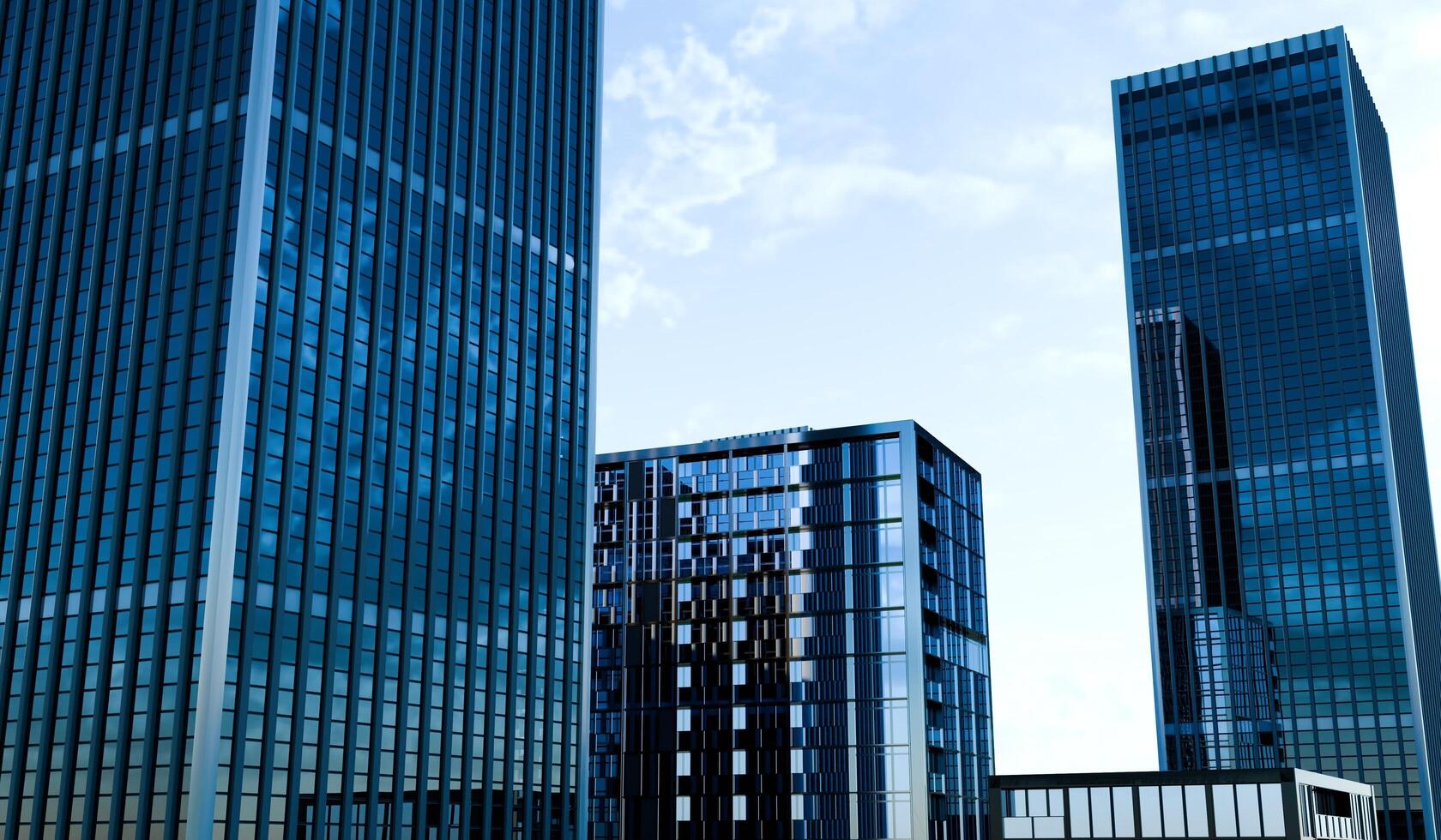 High-rise building, sky city, glass building, 3D illustration photo