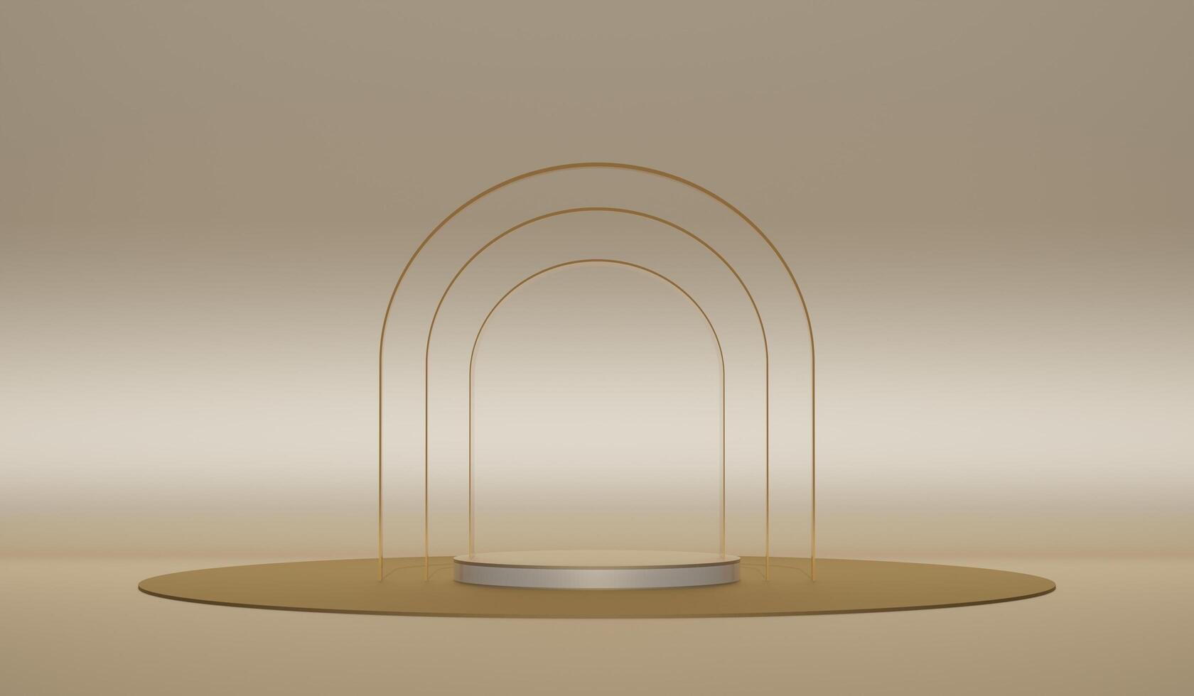 Round podium with arch, showroom, stage, 3D photo