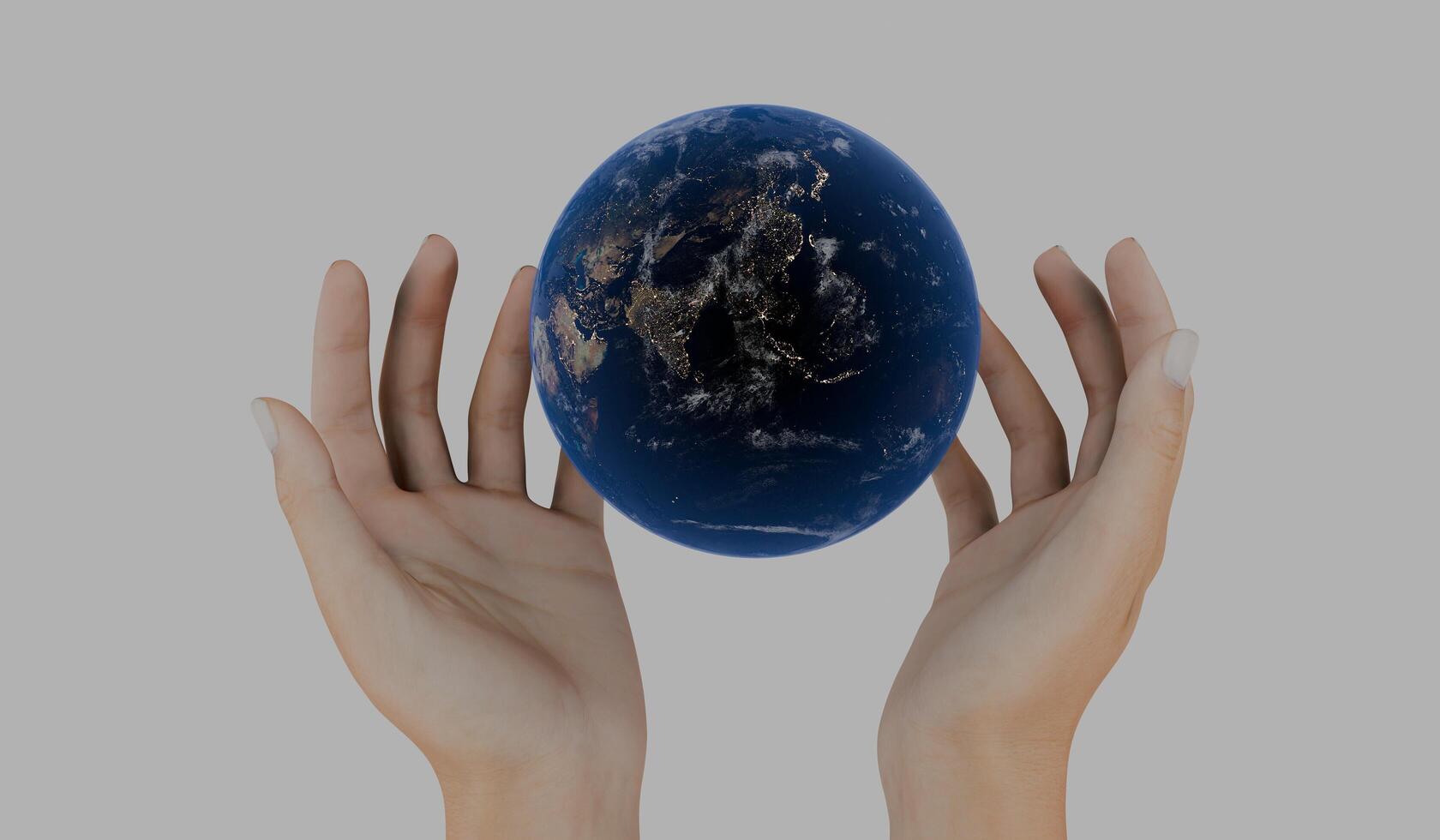 Hand and globe, love world concept, white background, 3D illustration photo