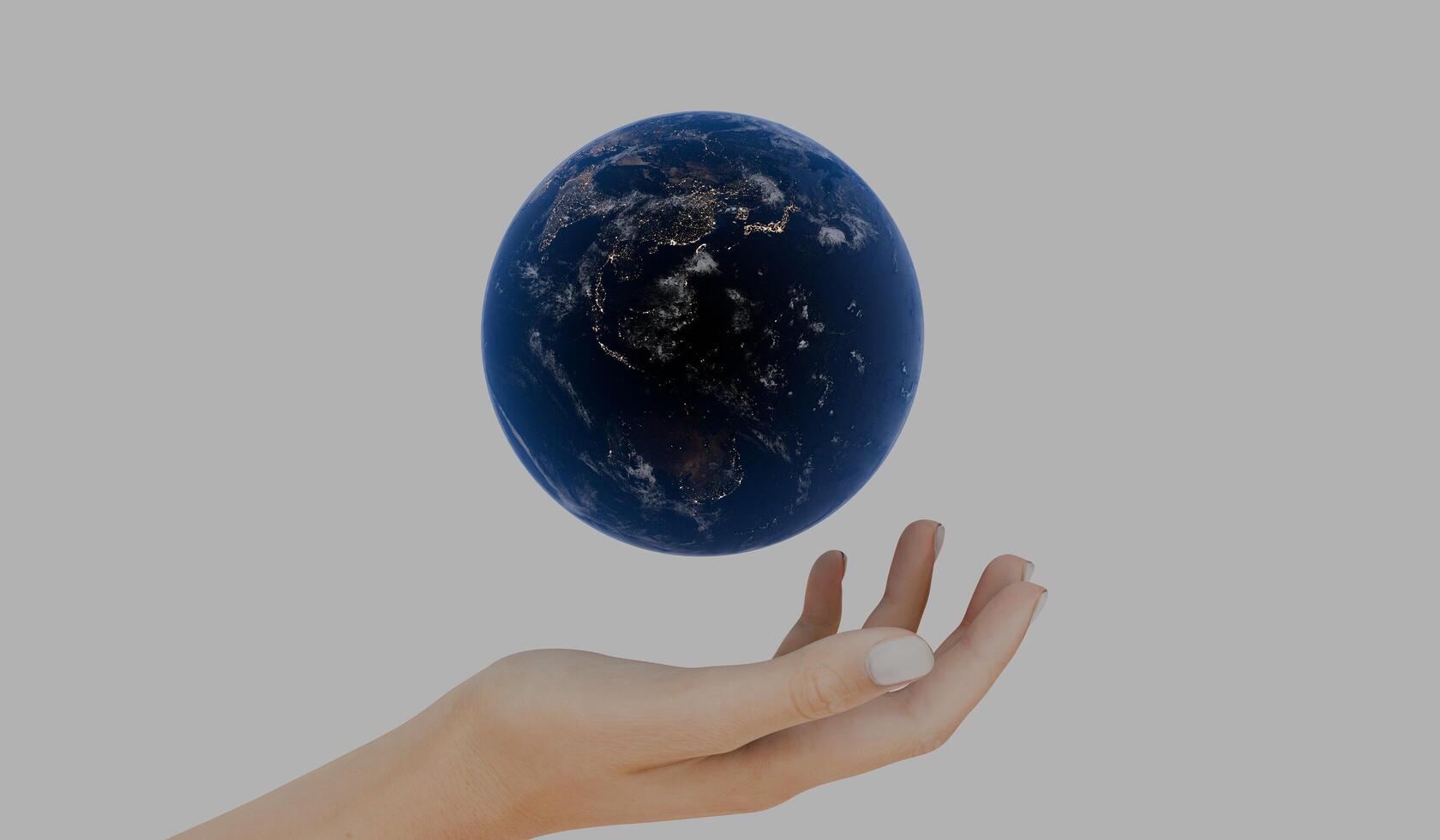 Hand globe, love the world concept, white background, 3D illustration photo