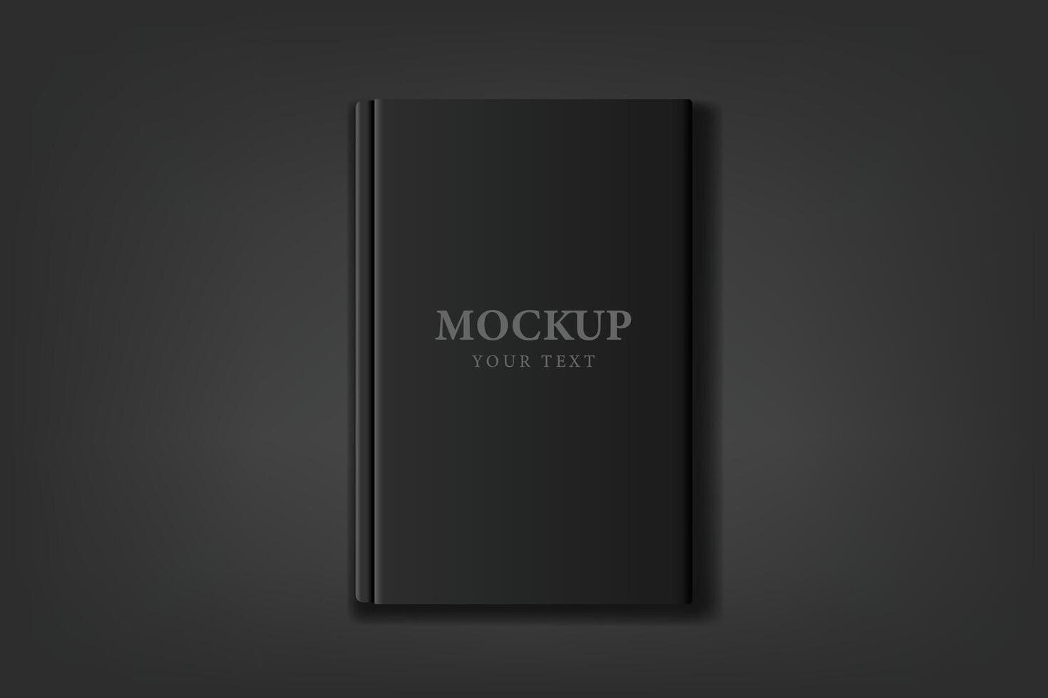 3d stylish black book mock up on dark black background. Blank black book cover front page template with copy space for your brand design. vector