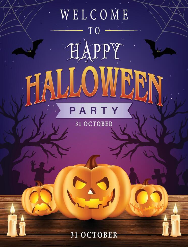 Colorful Halloween party poster with pumpkins vector