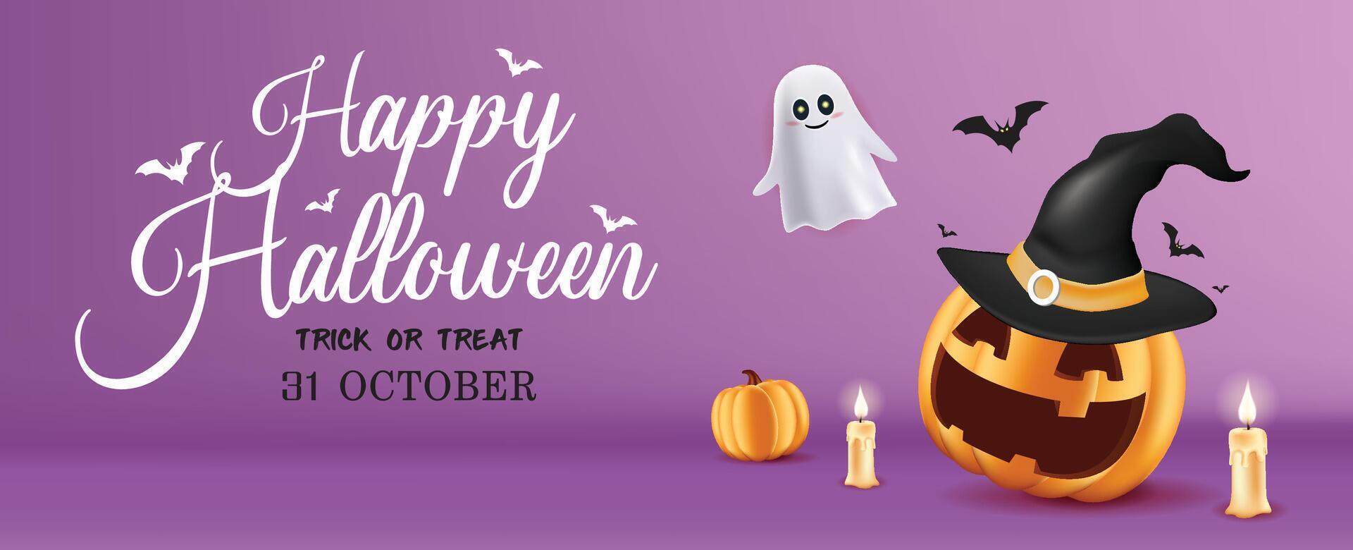 Halloween pumpkin, ghost, and bats vector