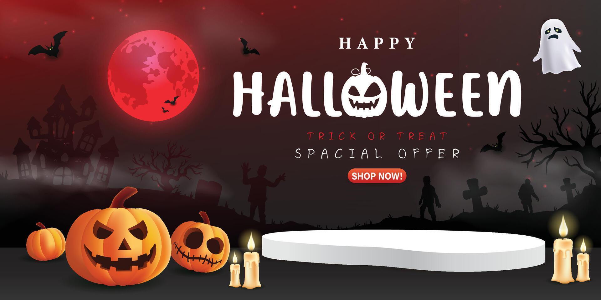 Halloween pumpkins and spooky decorations vector