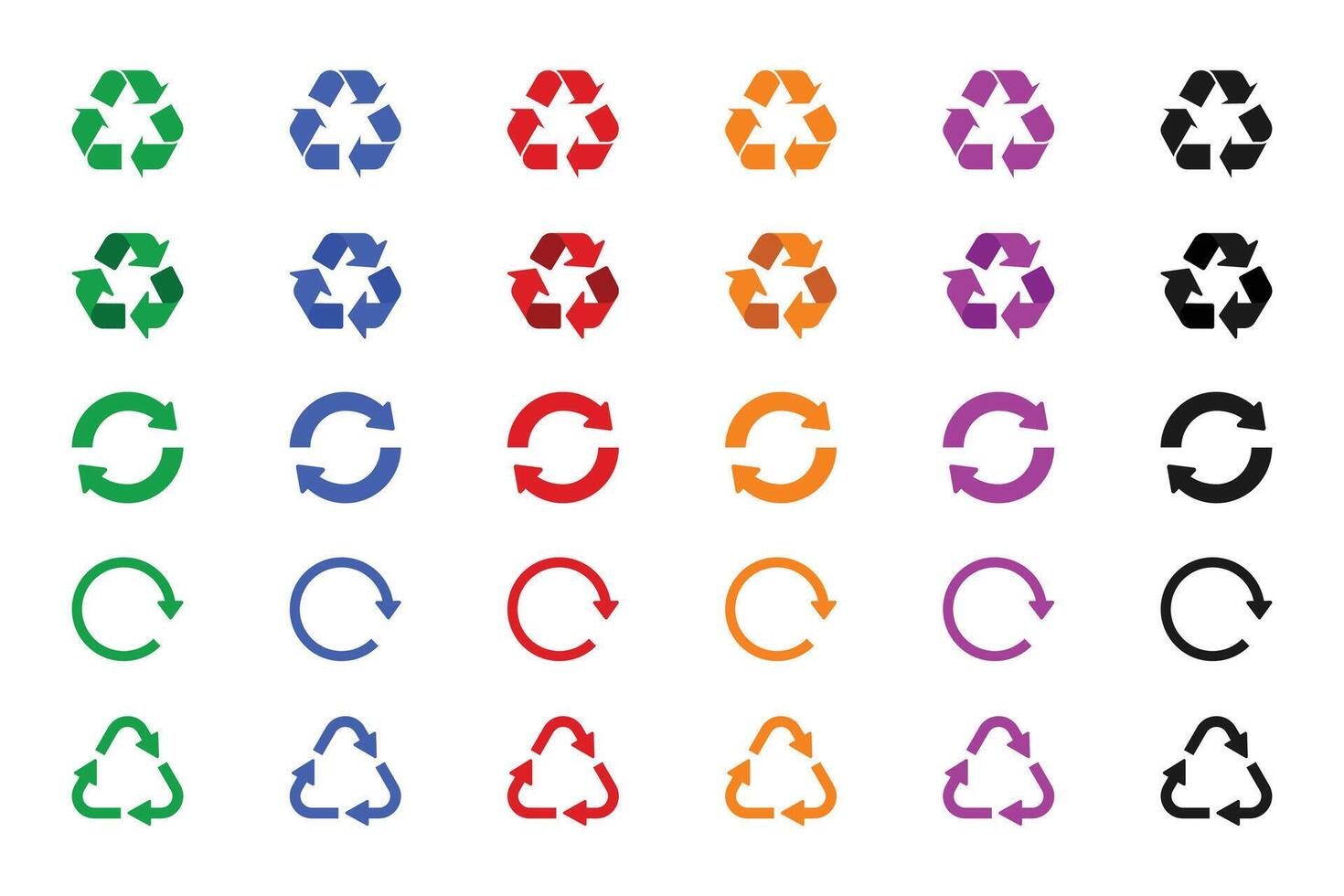 Set of recycle symbols for organic, paper, glass, plastic, mixed and metal waste, recycling waste signs vector