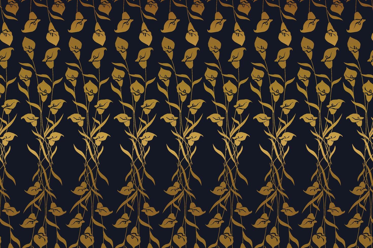 Dark Blue and Gold Botanical Background, Seamless Pattern vector