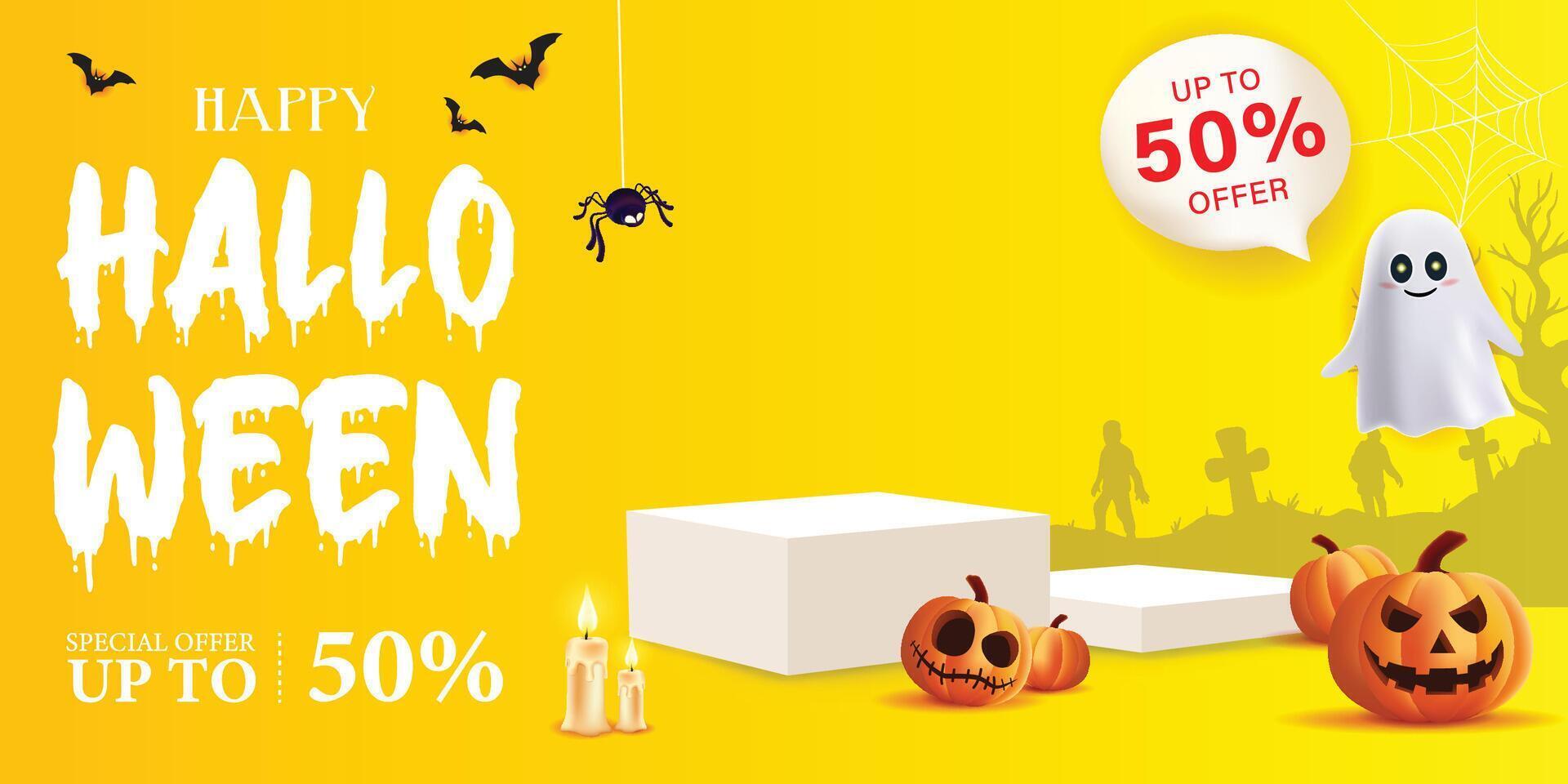 Halloween sale with pumpkins and ghosts vector