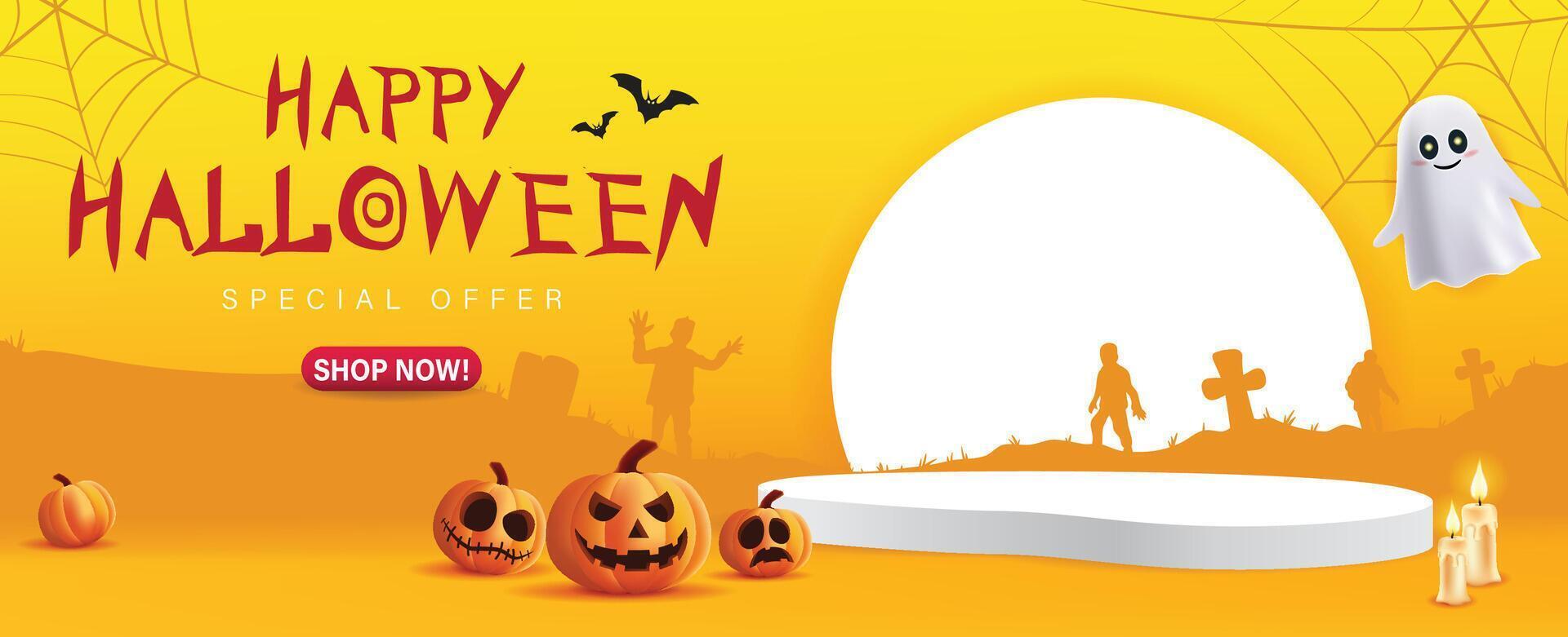 Halloween pumpkins and ghost design vector