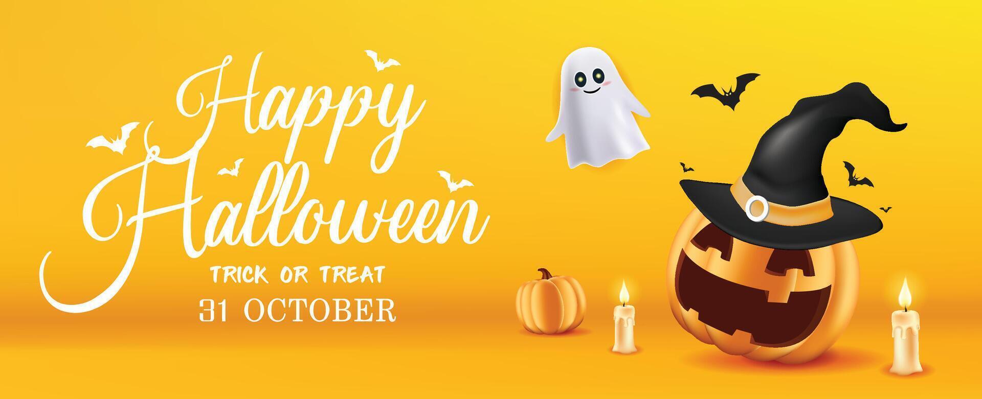 Halloween pumpkin and ghost decoration vector