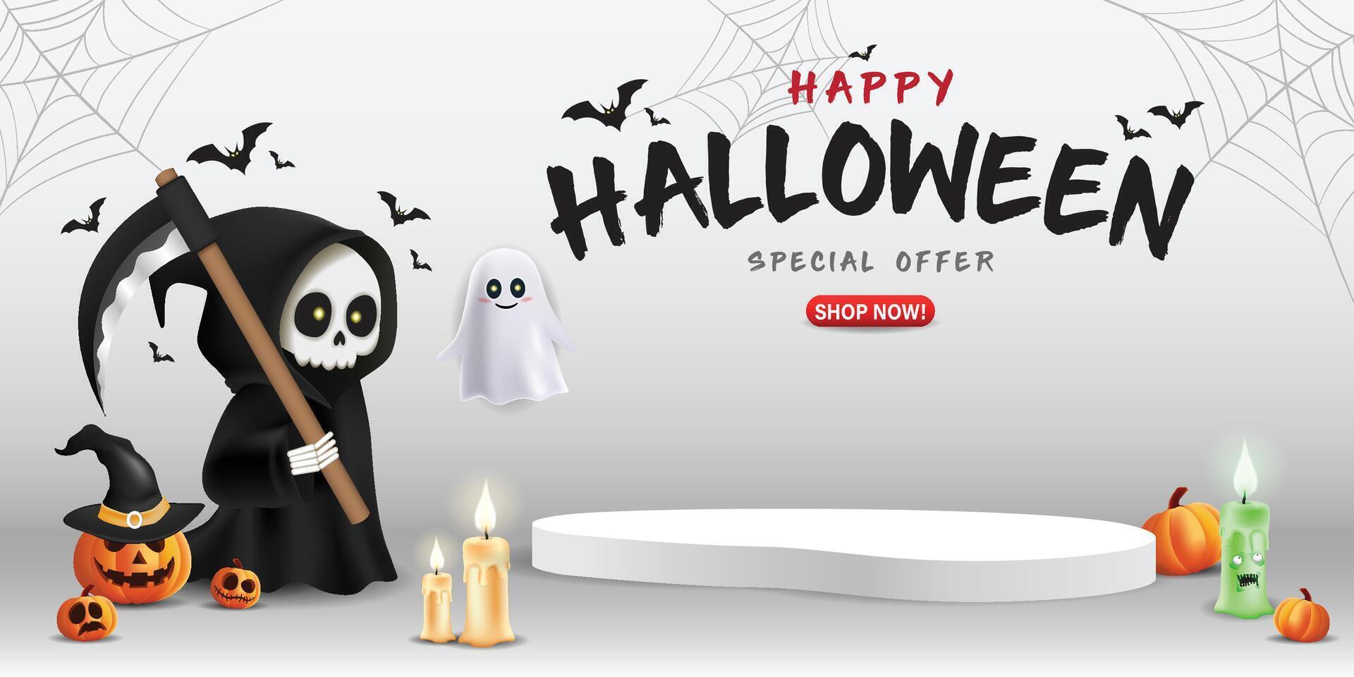 Halloween decoration with ghost and pumpkins vector