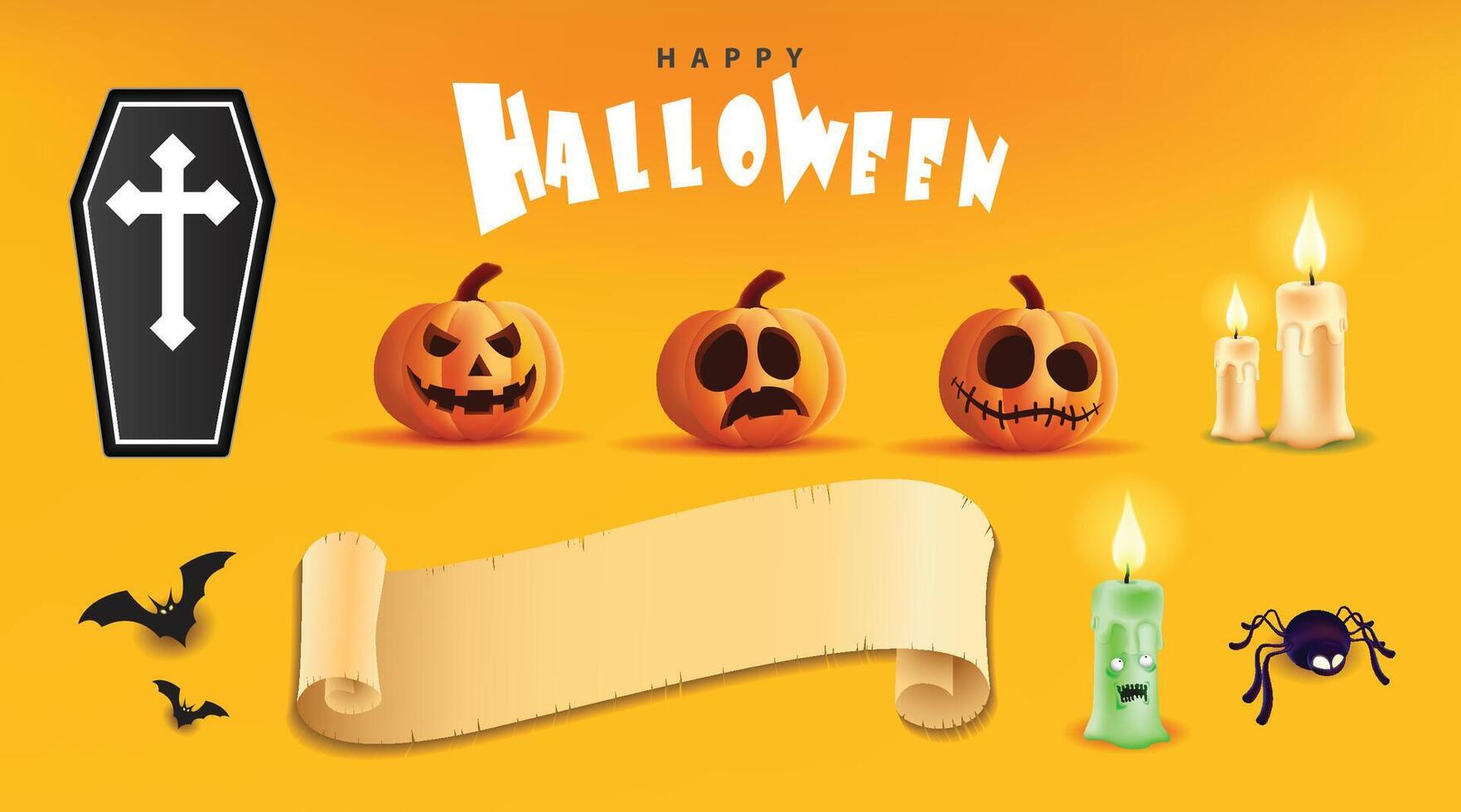 Happy Halloween pumpkins and decorations vector