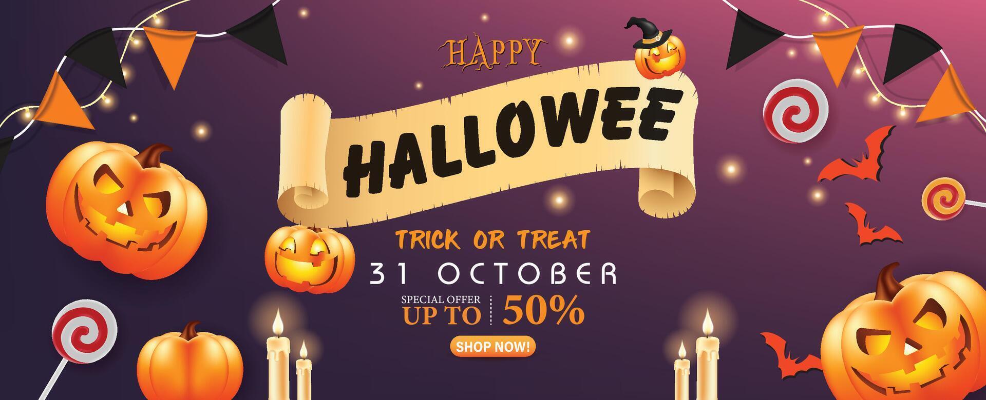 Halloween design with pumpkins and decorations vector