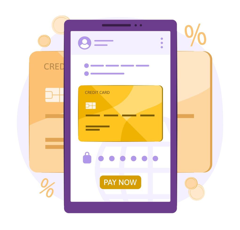 Financial Application on Smartphone Sync with Bank Account Data of Credit Card for Fintech, E-Banking, Online Shopping and Card Payment Concept Illustration vector