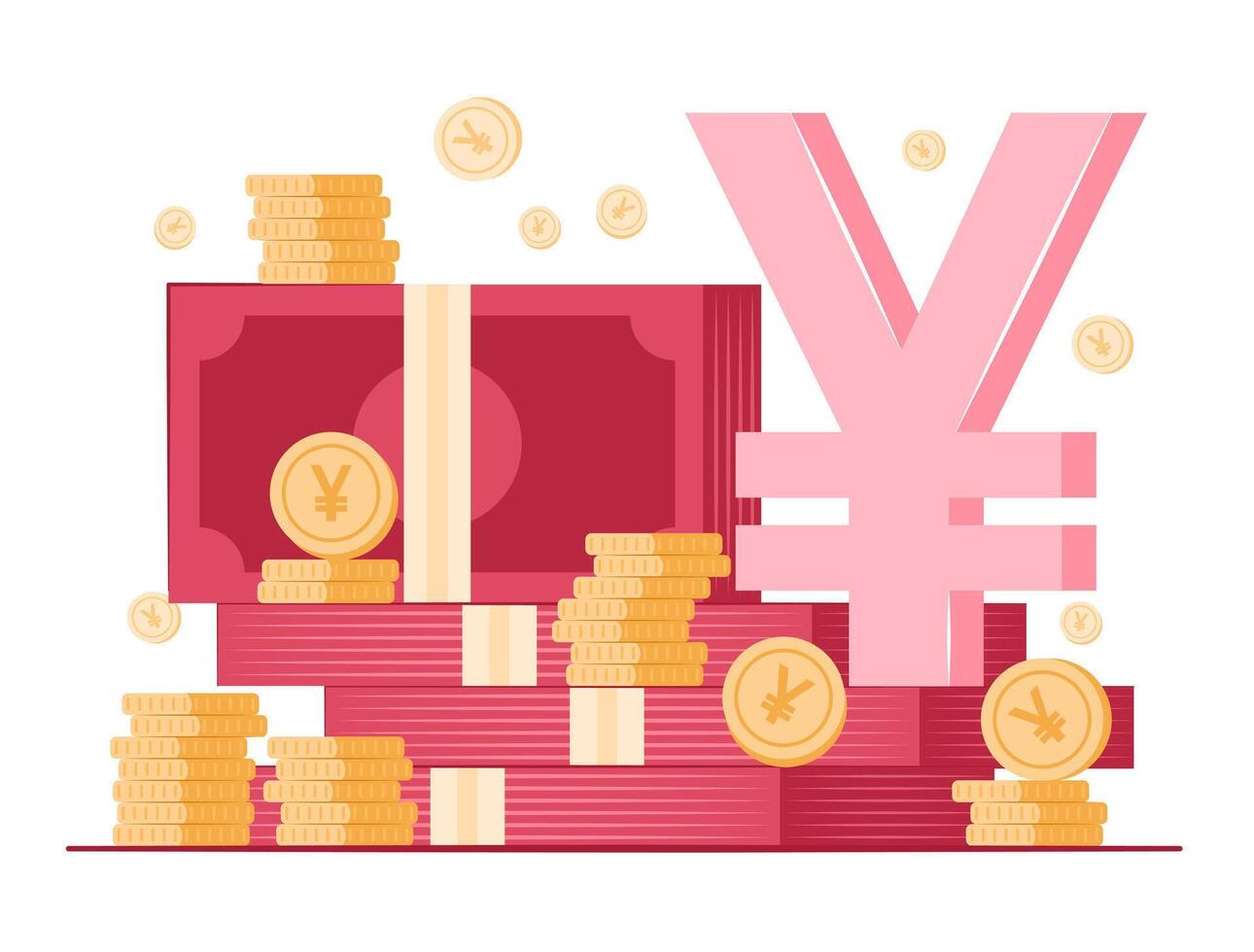 Stack of Cash Money and Coins with Chinese Yuan Currency Symbol for Financial, Savings and Investment Concept Illustration vector