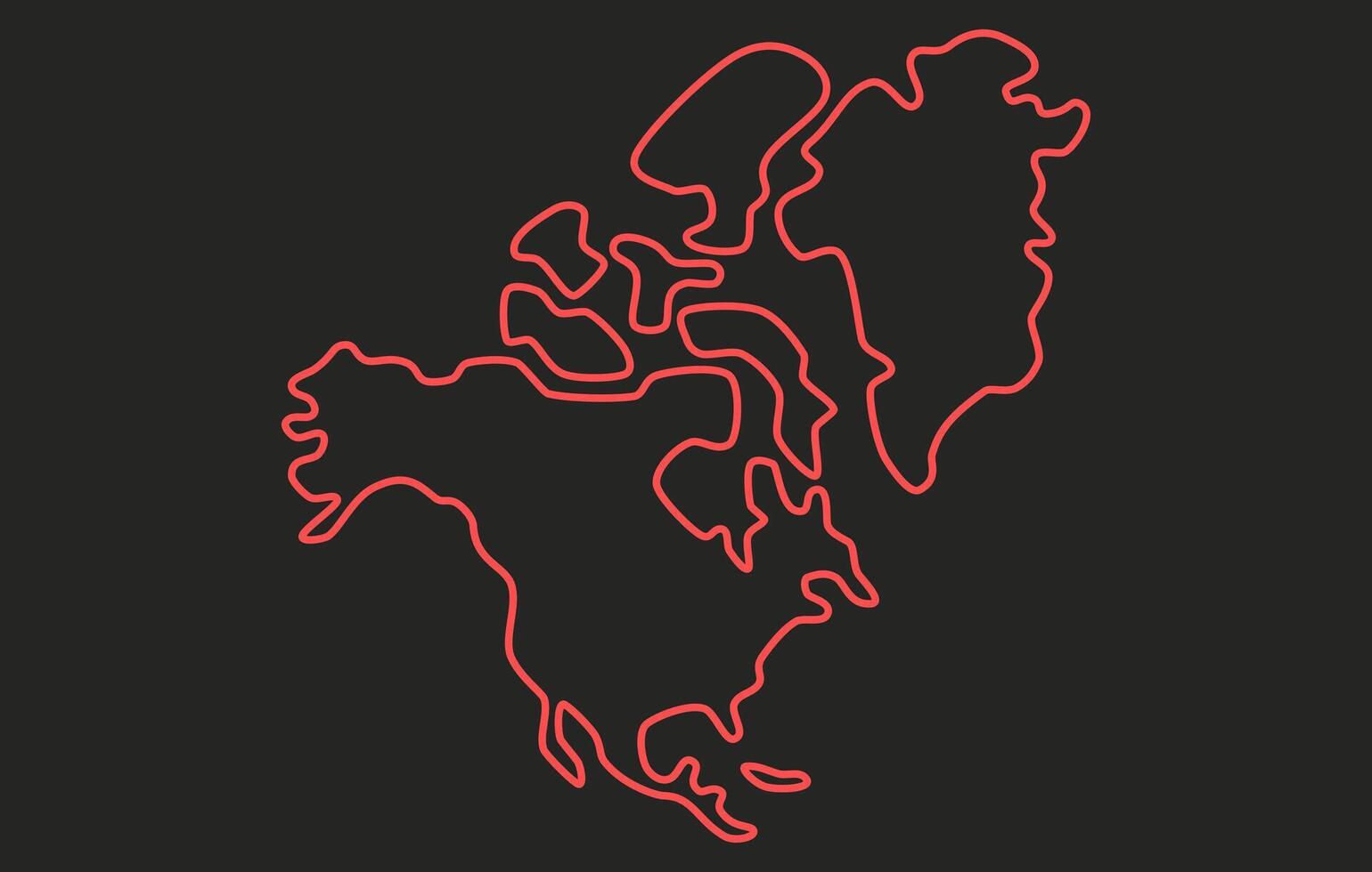 Stylized simple dark map of the continent of North America in a simple style vector