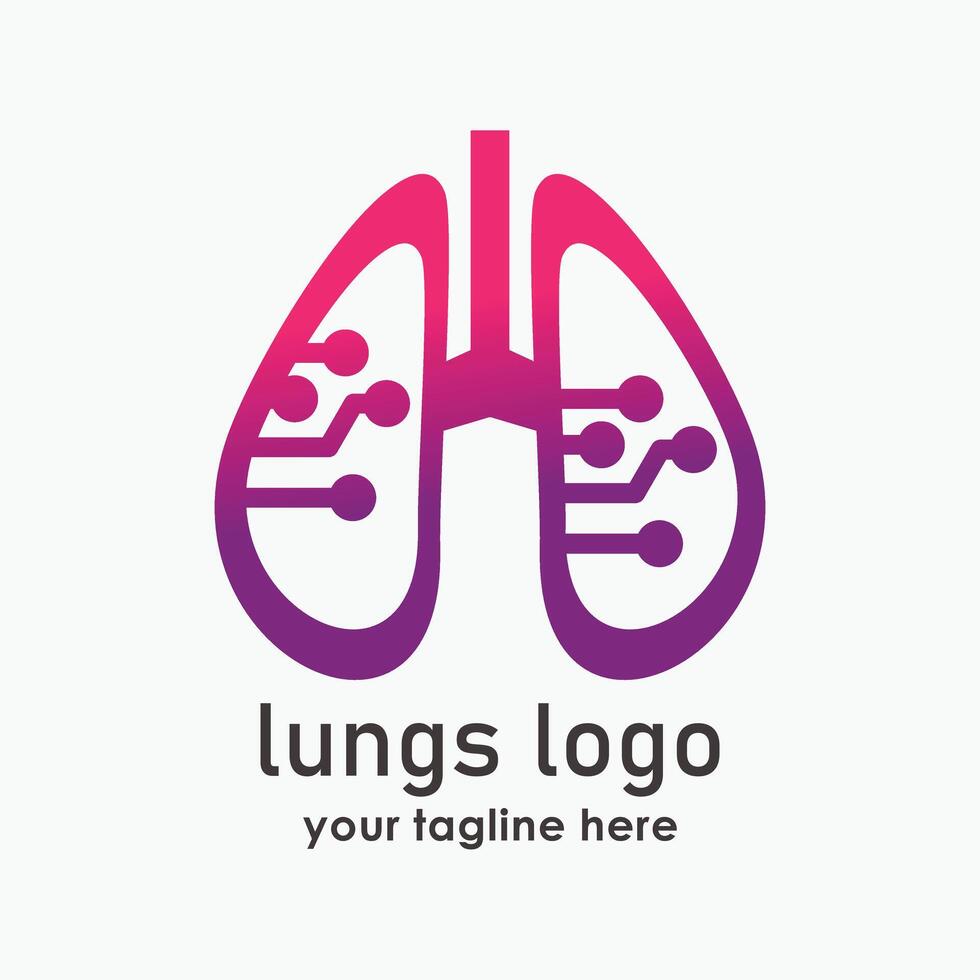 lung health logo design illustration, lungs and technology logos template vector