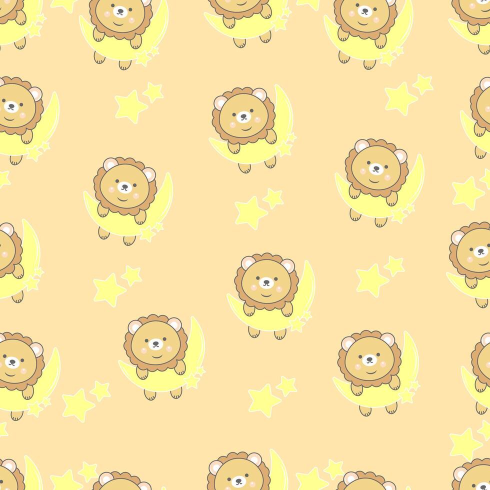 Hand drawn seamless pattern with lion animal. Perfect for kids fabric, textile, nursery wallpaper. Cute animals design. vector