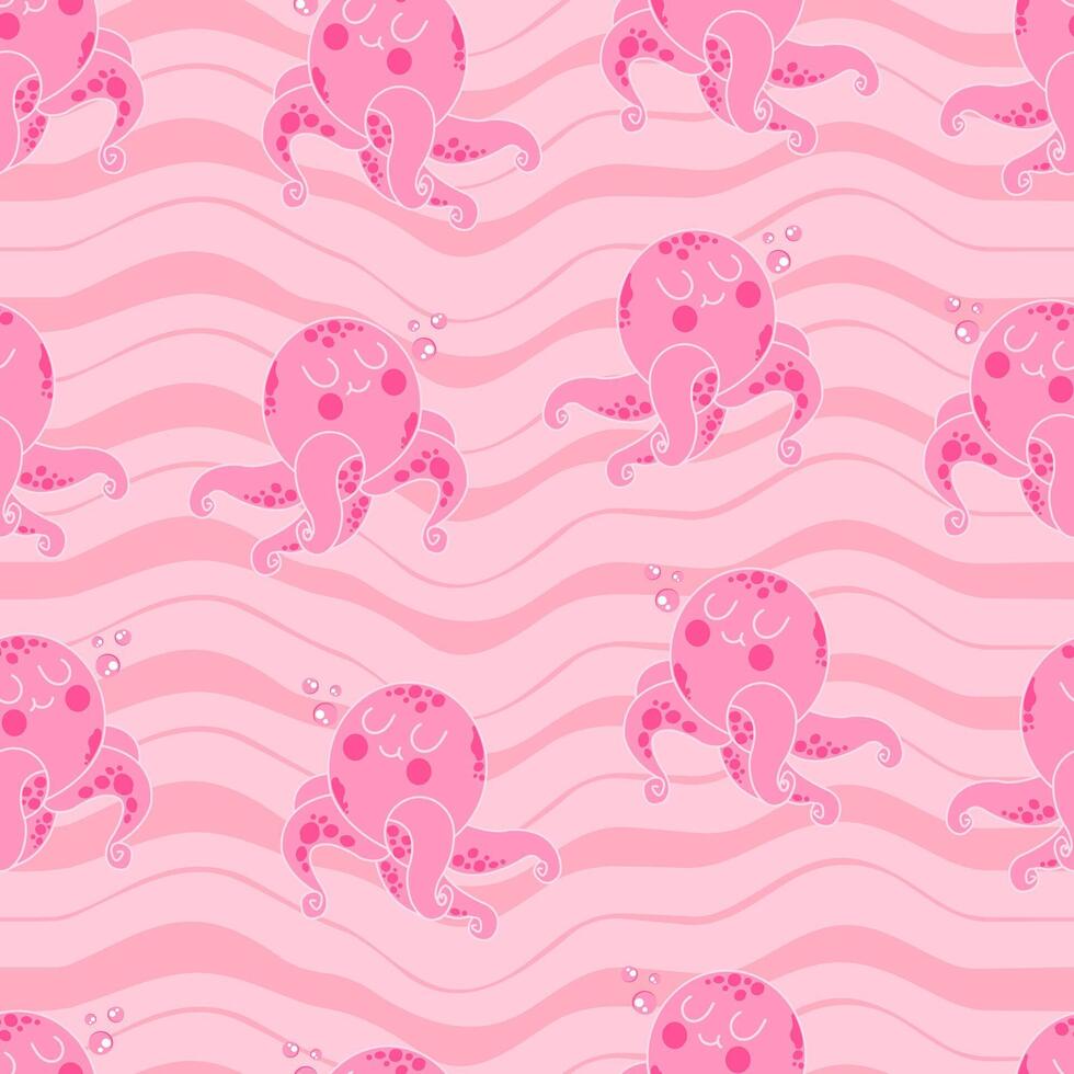 Seamless pattern with octopus and sea animals. vector