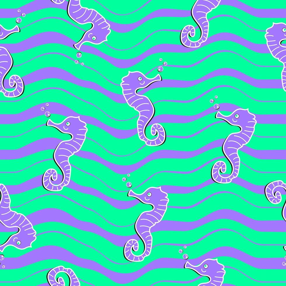 Seamless pattern with seahorse and sea animals. vector