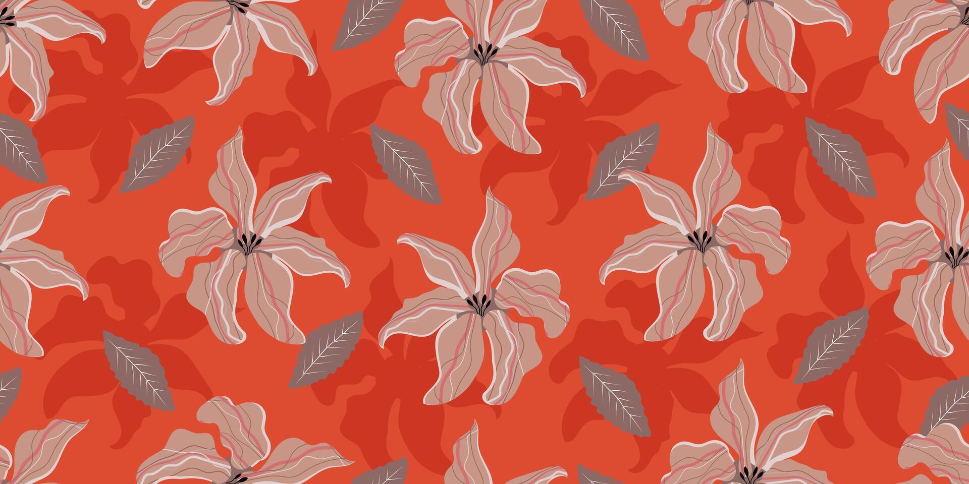 Vintage exotic hand drawn flowers seamless pattern. Floral background for textile, wallpaper, banner, covers, surface, printing and home decor. vector